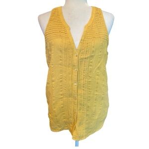 PrAna Nieves Womens Racerback Yellow Button Down Organic Cotton Top